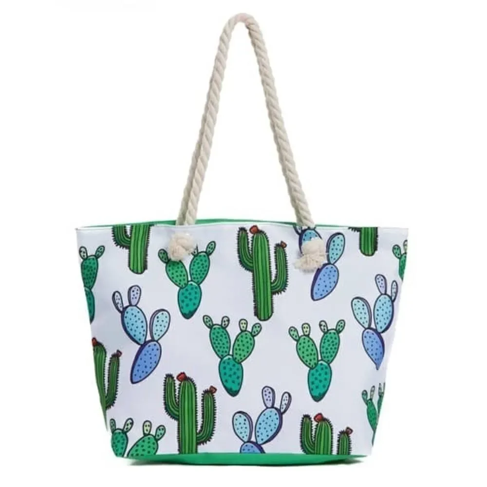 Water Resistant Canvas Beach Bag with Zipper, Cactus Large Beach Tote Bag new